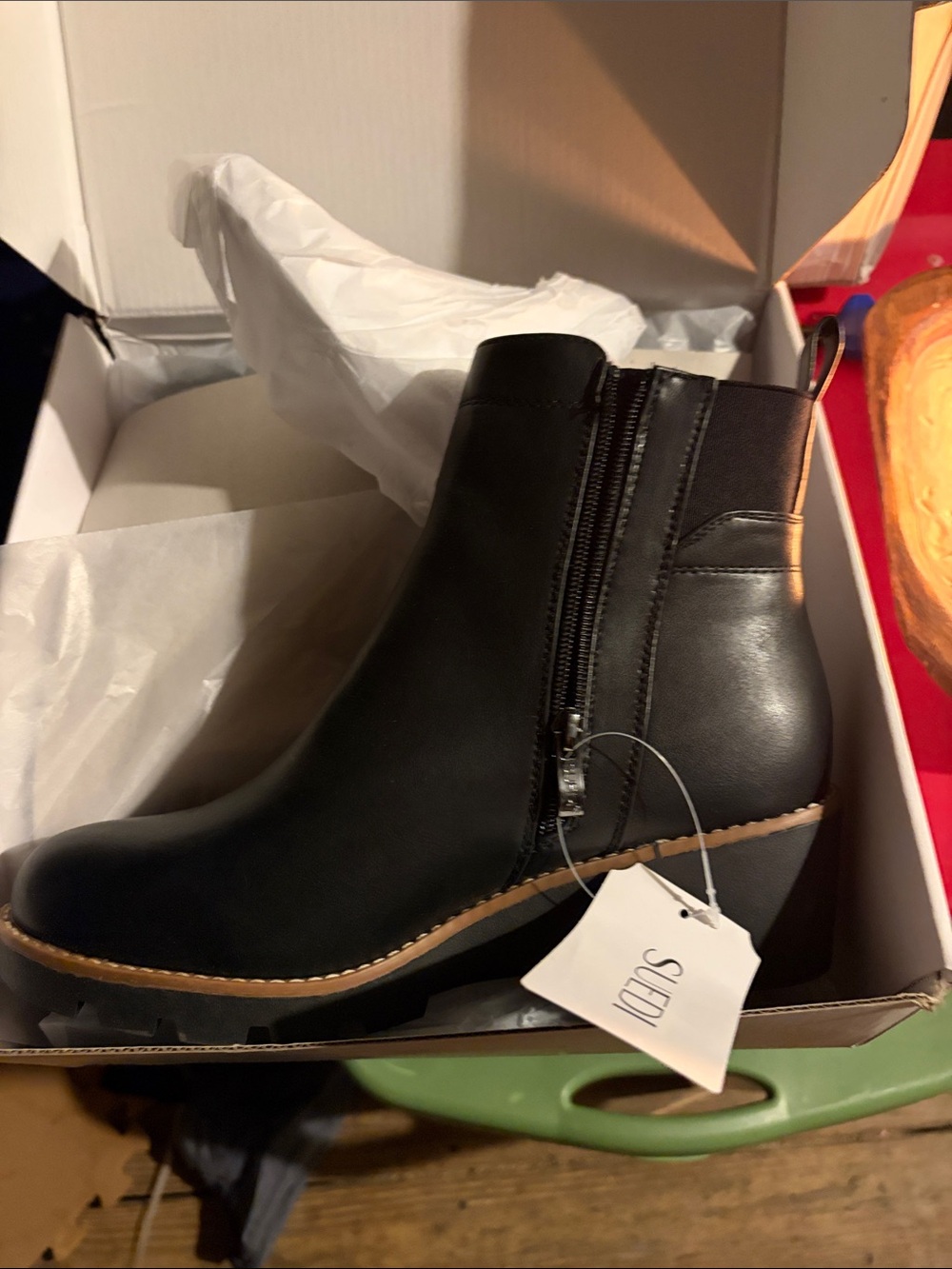 Black Wedge Ankle Boot with Side Zip
